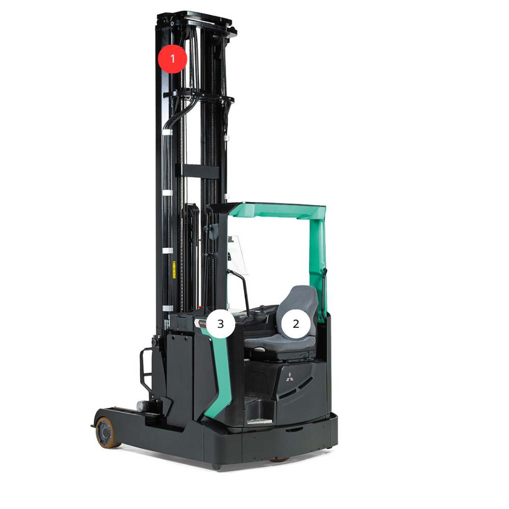 To ensure maximum productivity at any height, this model is equipped with Passive Sway Control. This feature dampens the elevated load motion that can occur when carrying loads at height.