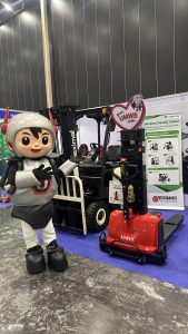 Stacker Unity, Electric Forklift Maximal with Mr.U mascot
