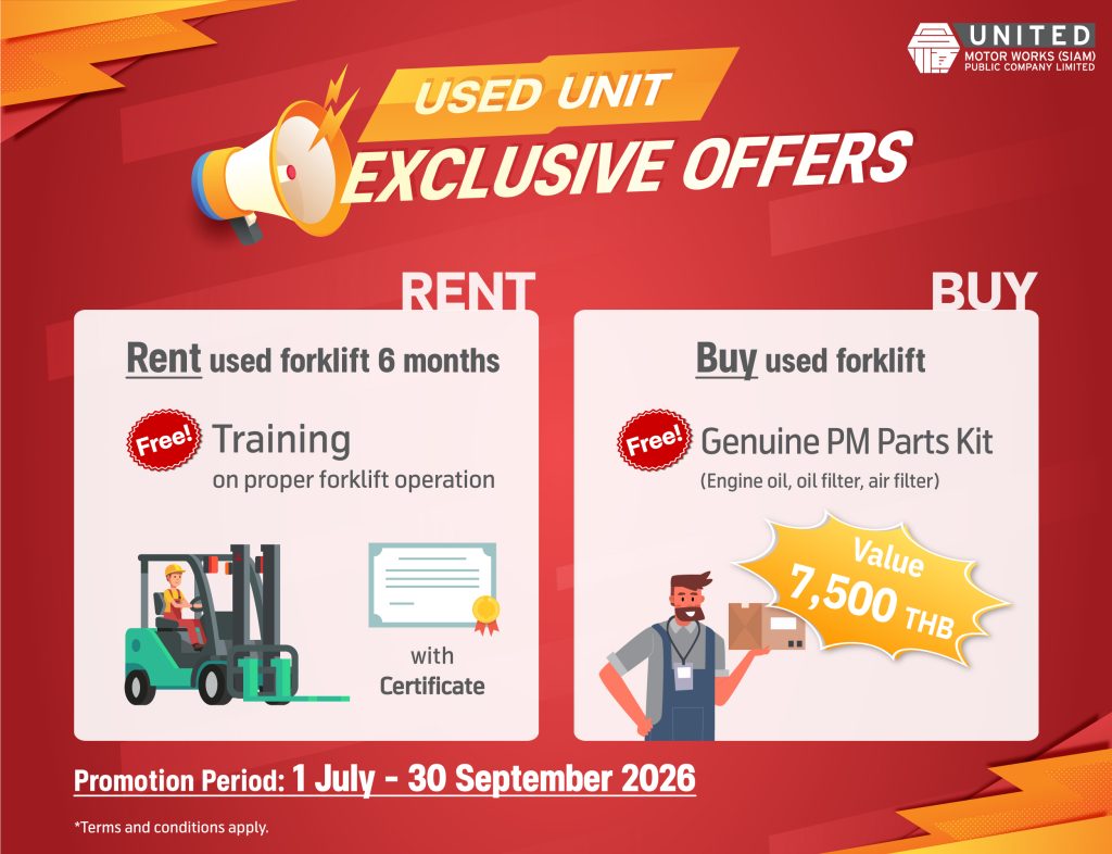 Exclusive promotions for renting and buying used forklifts by United Motor Works Siam
